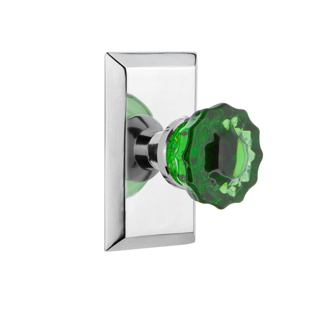 Nostalgic Warehouse STUCRE Colored Crystal Studio Plate Passage Crystal Emerald Glass Door Knob in Bright Chrome